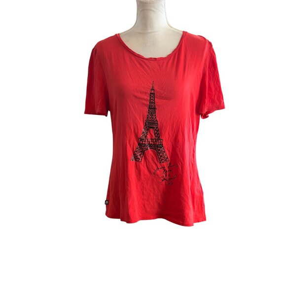 Karl lagerfield Red Graphic Tee With Eiffel Tower Design From Paris Love Karl M - Picture 4 of 10